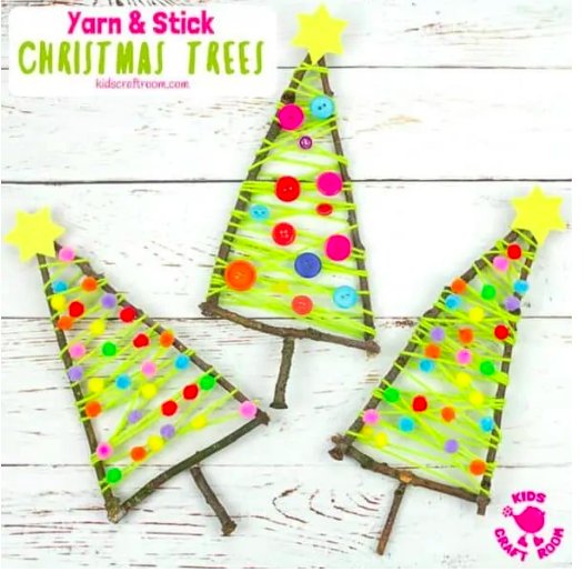 Yarn and Stick Christmas Trees